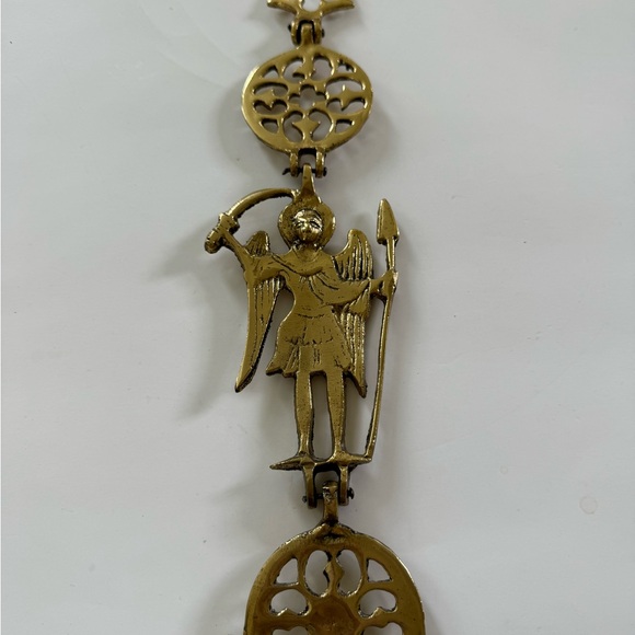 Vintage solid Brass European Cross 27’’ handcrafted candle sticks St Michael - Picture 5 of 5